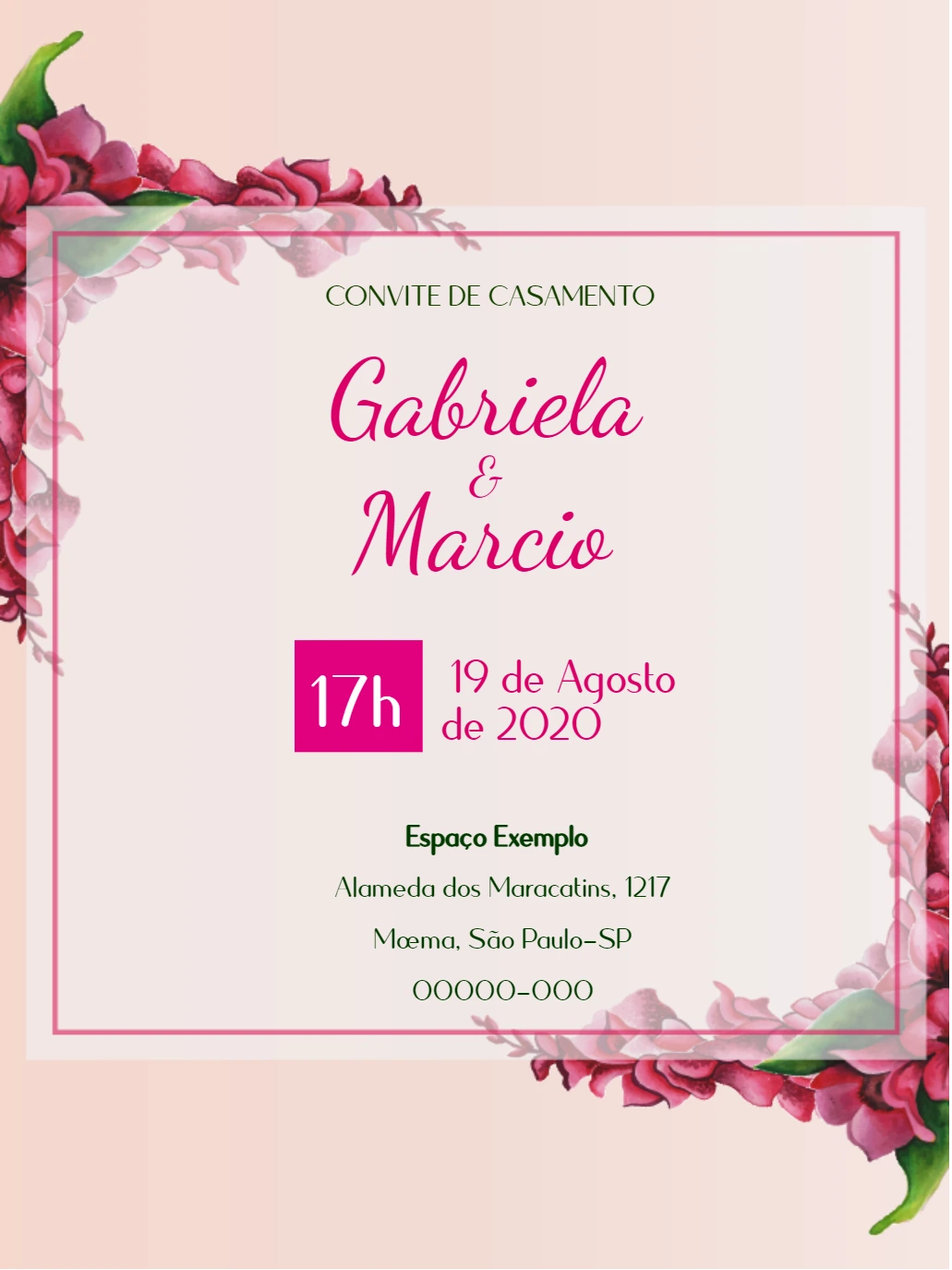 Convite de Casamento Floral Rosa para Editar e Imprimir