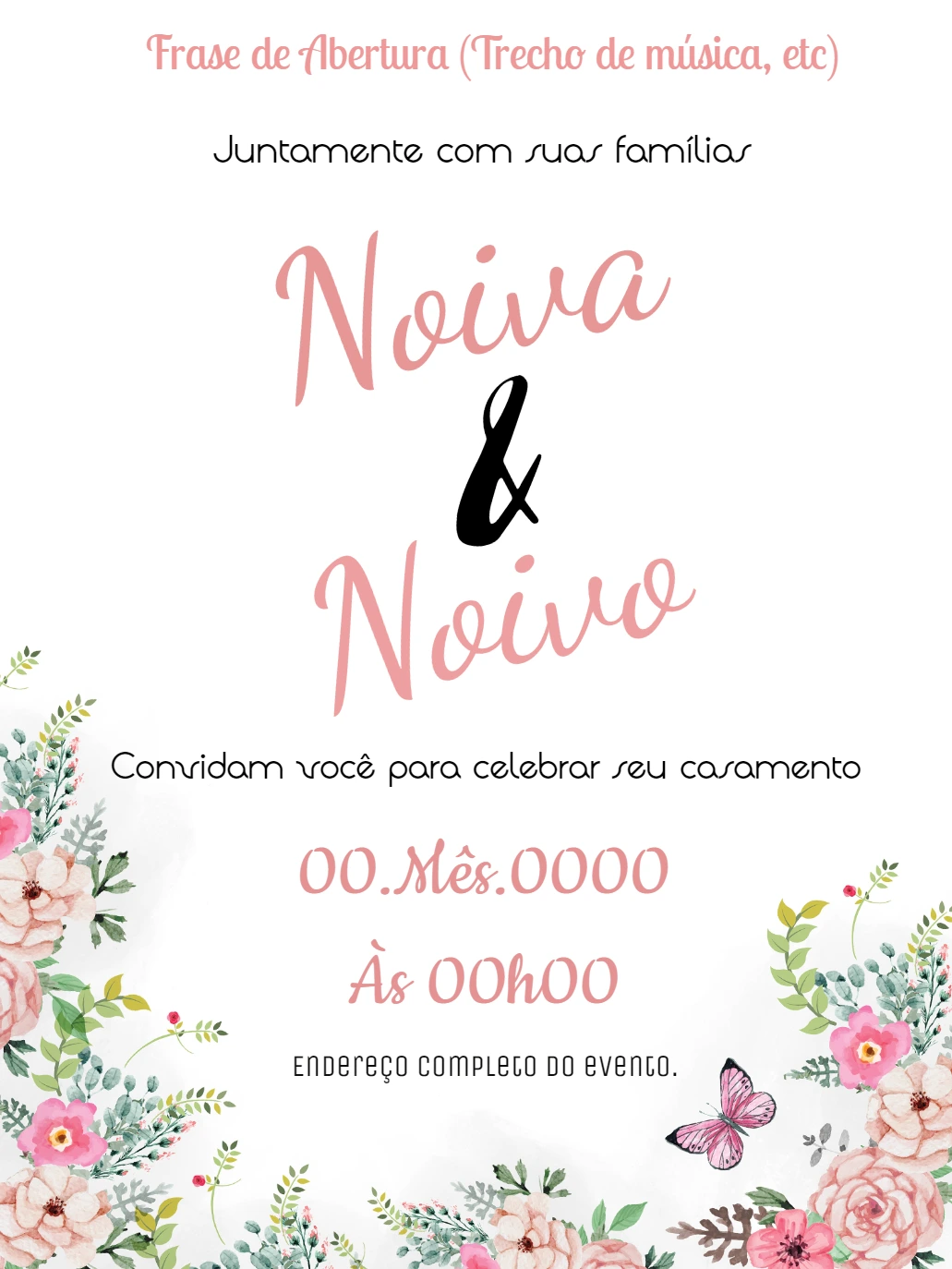 Convite de Casamento Floral Delicado para Editar Online