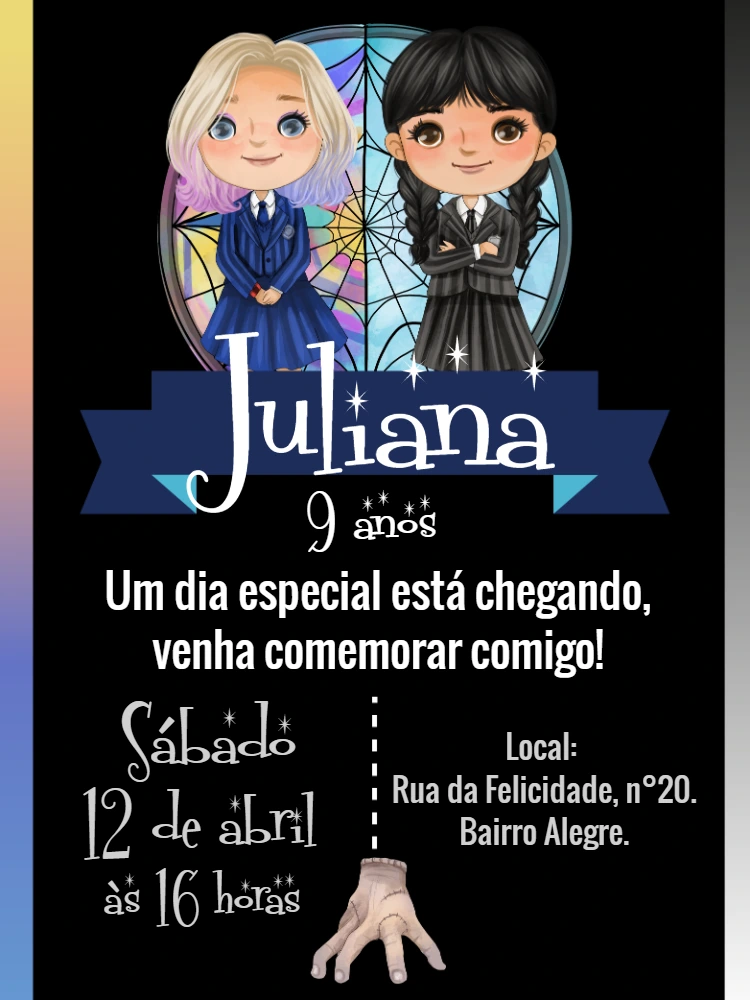 Convite Aniversário Wandinha Addams e Enid para Editar Online