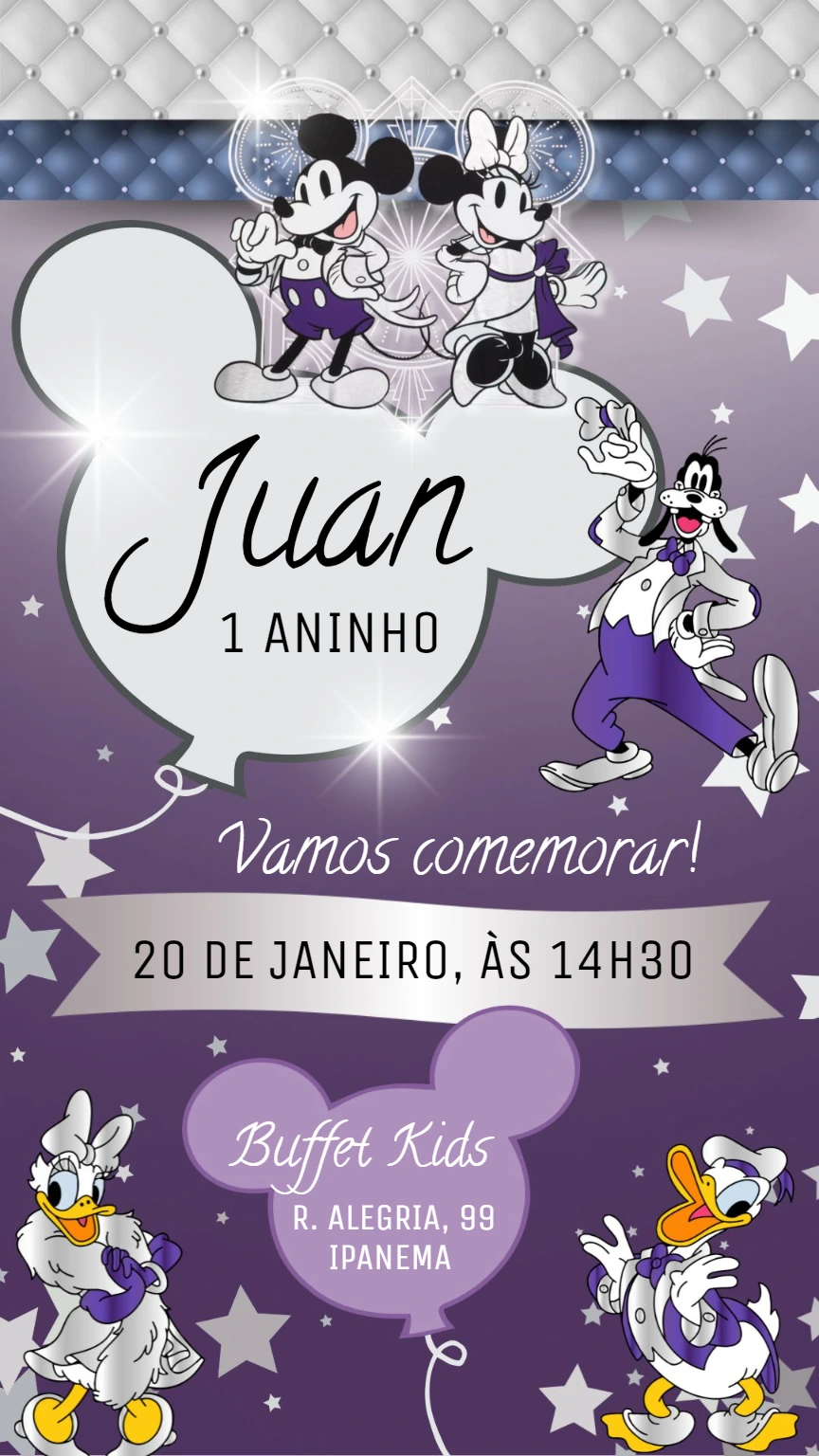 Convite Aniversário Disney 100 Anos para Editar Online
