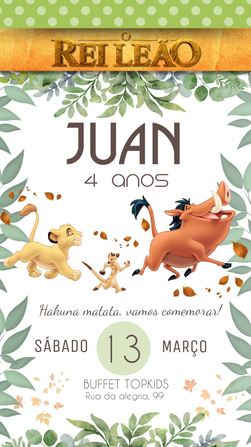 Convite Aniversário Rei Leão com Personagens para Editar