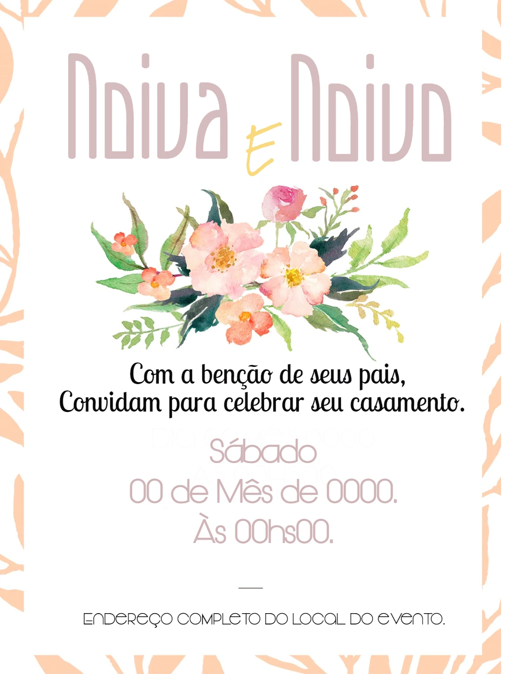 Convite de Casamento Floral com Aquarela para Editar Online