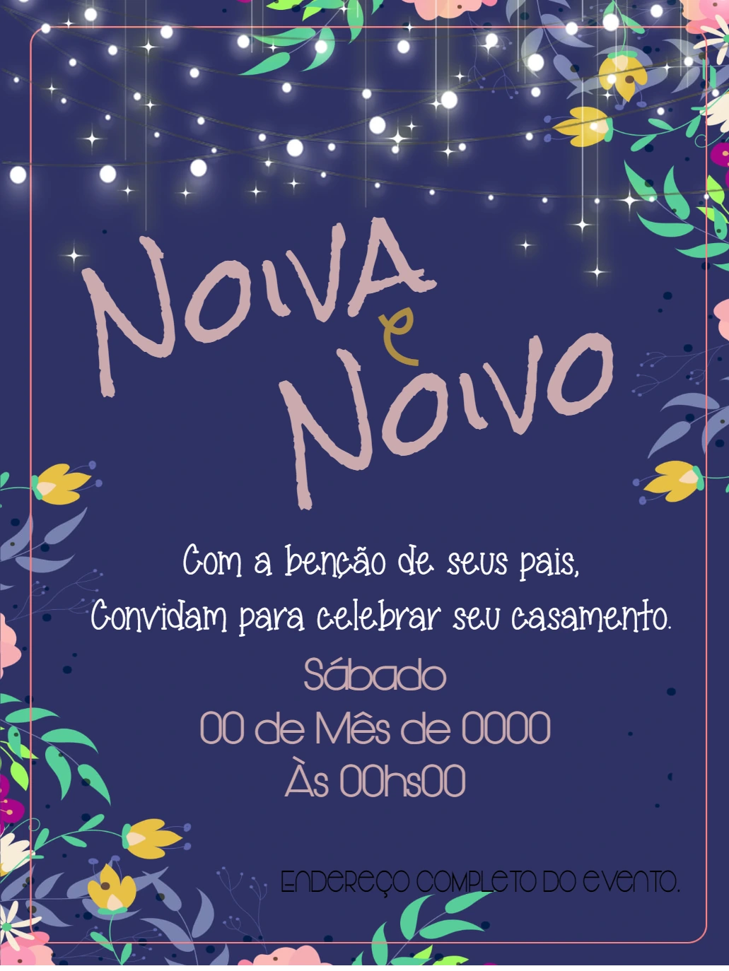 Convite de Casamento Floral com Luzes para Editar Online