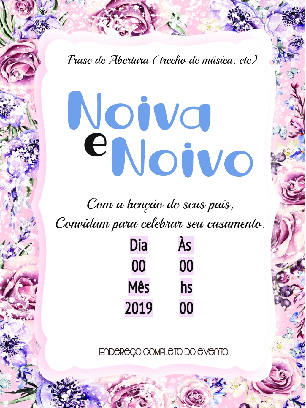 Convite de Casamento Floral Romântico para Editar Online