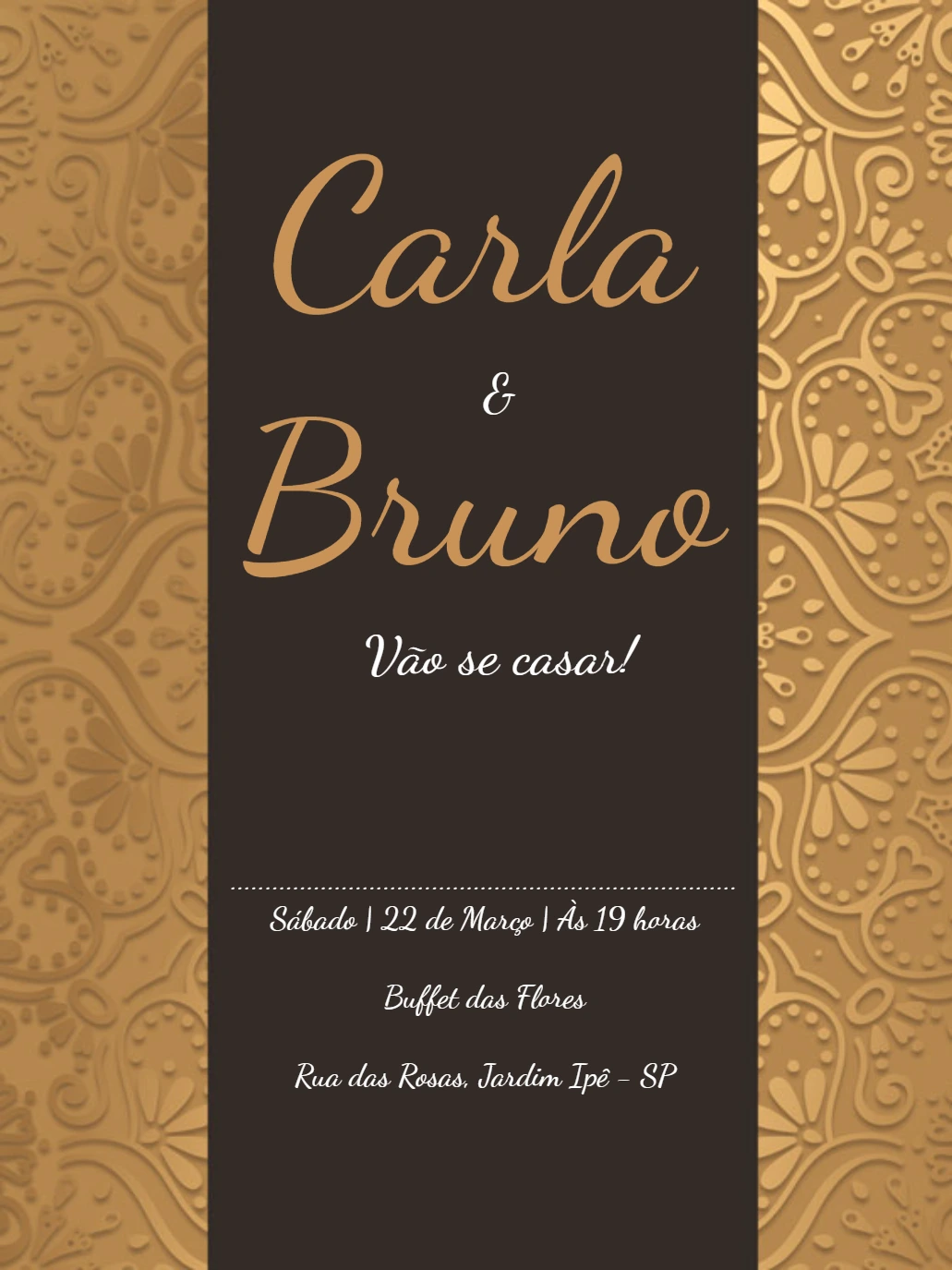 Convite de Casamento Preto e Dourado Elegante para Editar