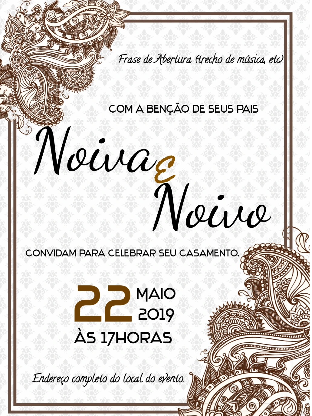 Convite de Casamento Tribal Elegante para Editar Online