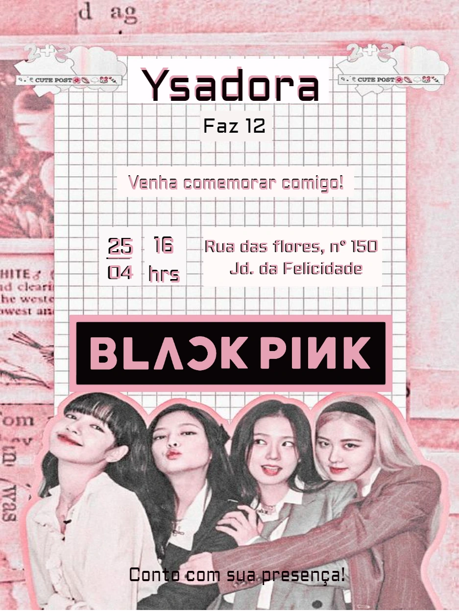 Convite de Aniversário Black Pink para Editar Online