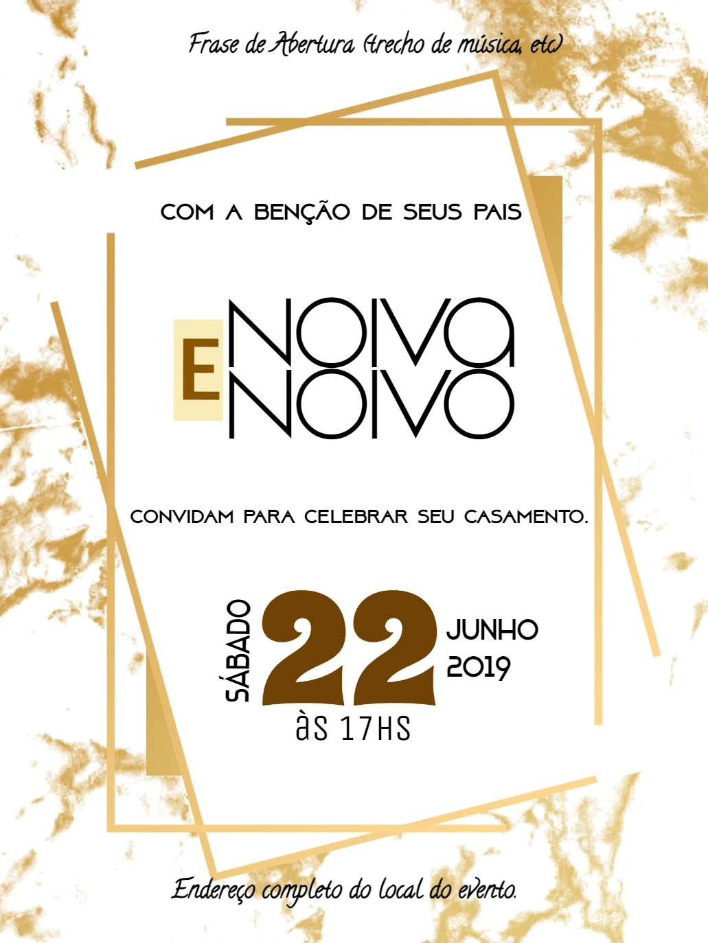 Convite de Casamento Elegante com Dourado para Editar Online