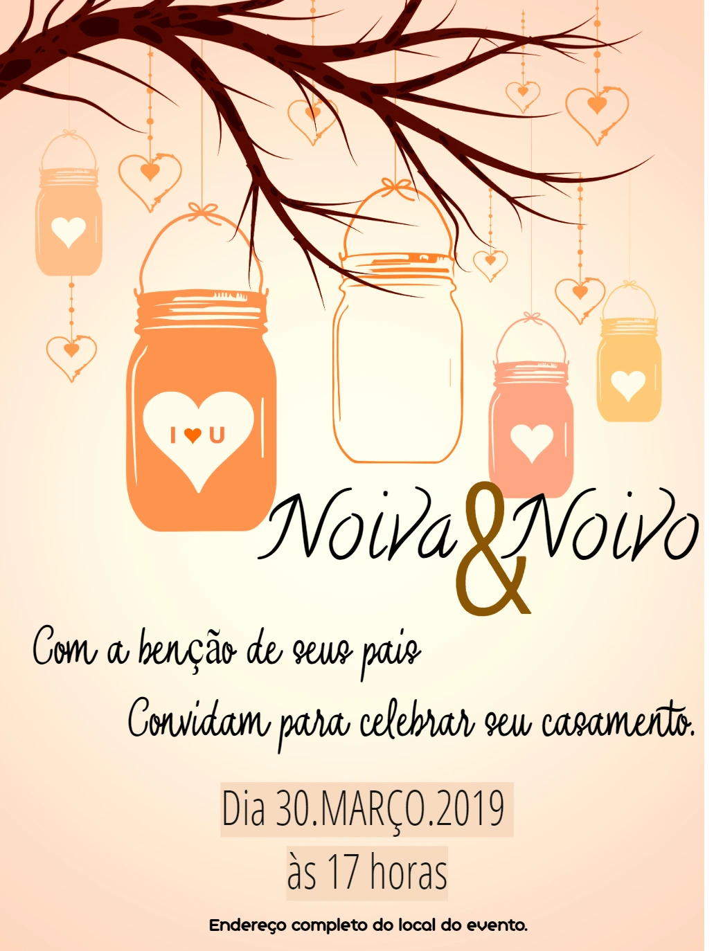 Convite de Casamento Rústico com Potes para Editar Online