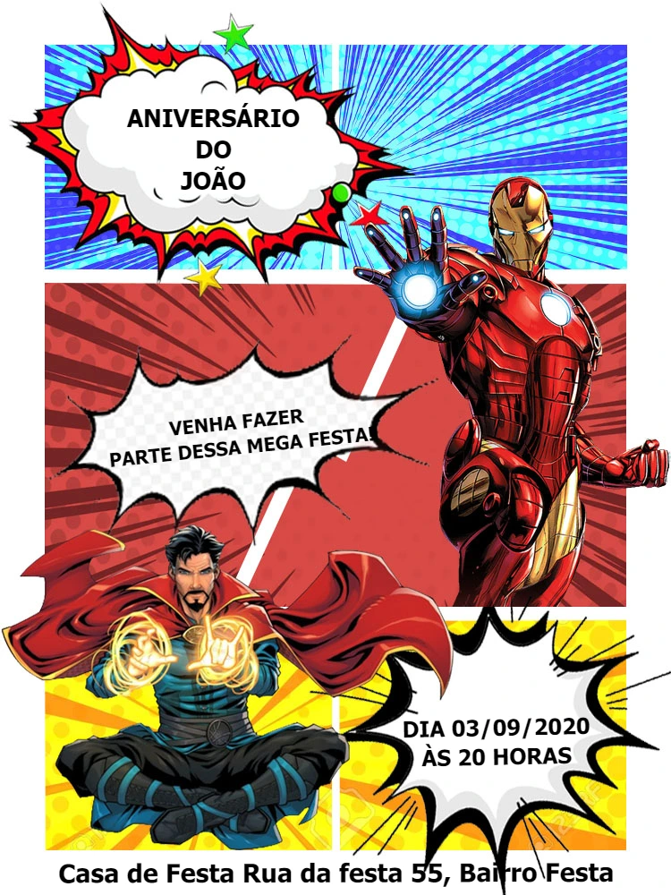 Convite de Aniversário Vingadores com Heróis para Editar