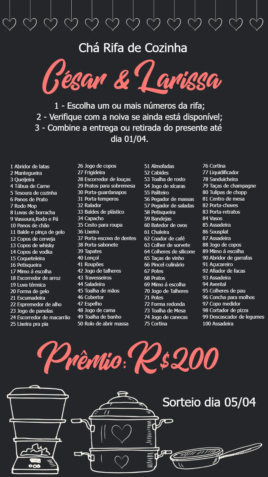 Rifa Chá de Cozinha Estilo Lousa para Editar Online