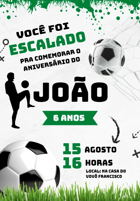 Convite de Aniversário Futebol Editável Online para Menino