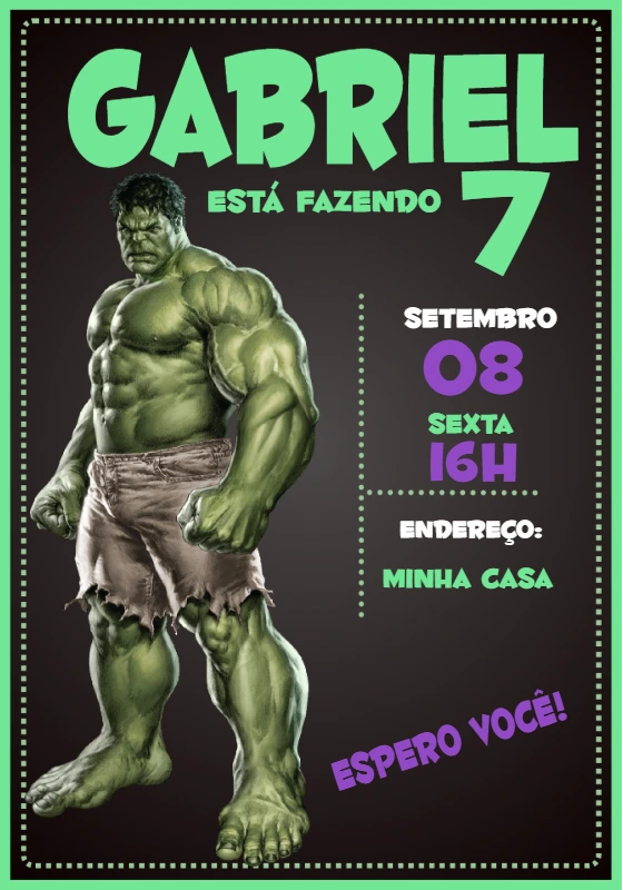 Convite de Aniversário Hulk Editável Online para Enviar
