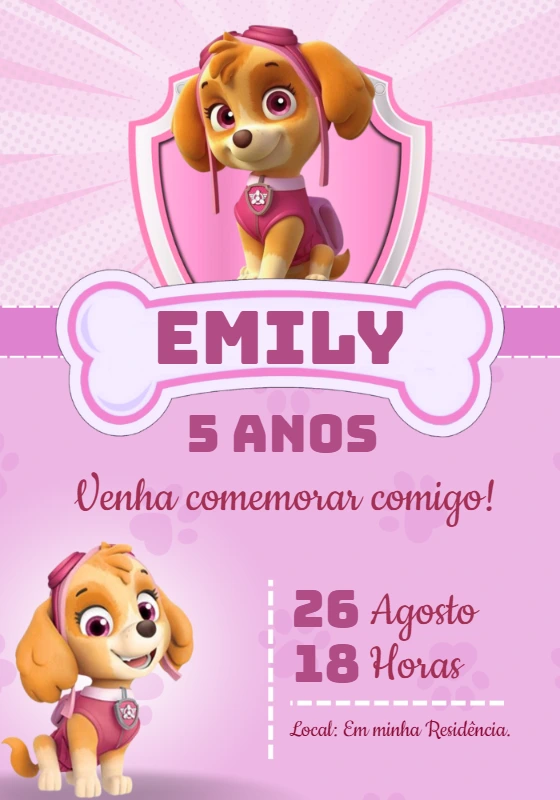 Convite Aniversário Patrulha Canina Skye para Editar Online