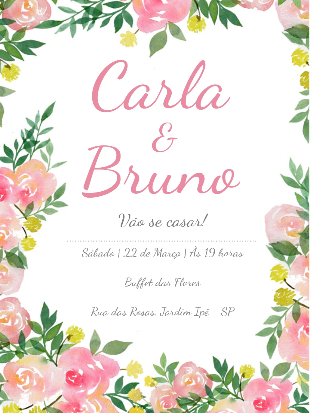 Convite de Casamento Floral Aquarela para Editar Online
