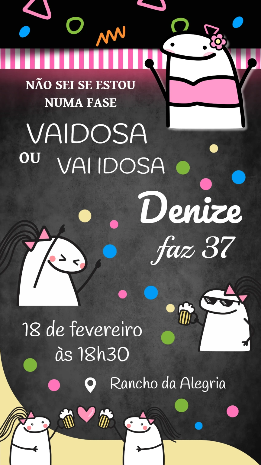 Convite Aniversário Flork Vaidosa Divertido para Editar
