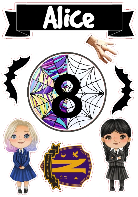 Topo de Bolo Wandinha Addams para Editar e Imprimir Online