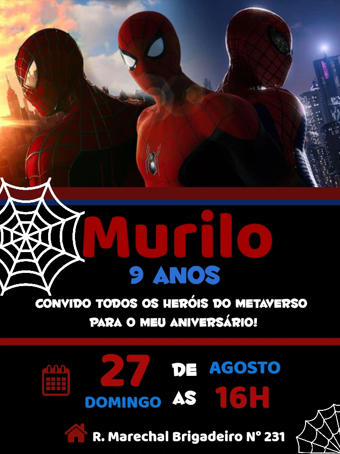 Convite Aniversário Homem Aranha Metaverso para Editar Online