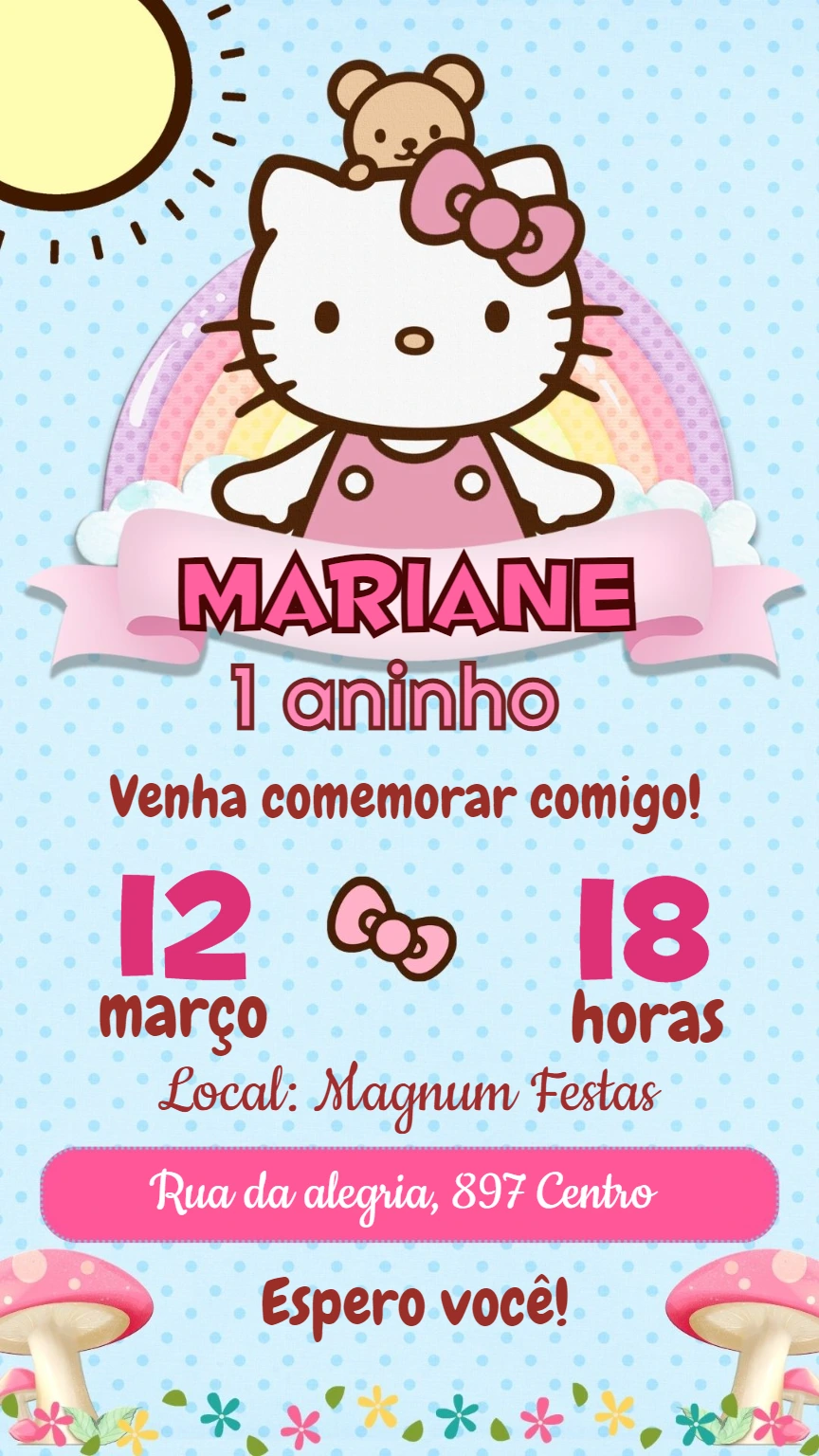 Convite de Aniversário Hello Kitty Editável Online