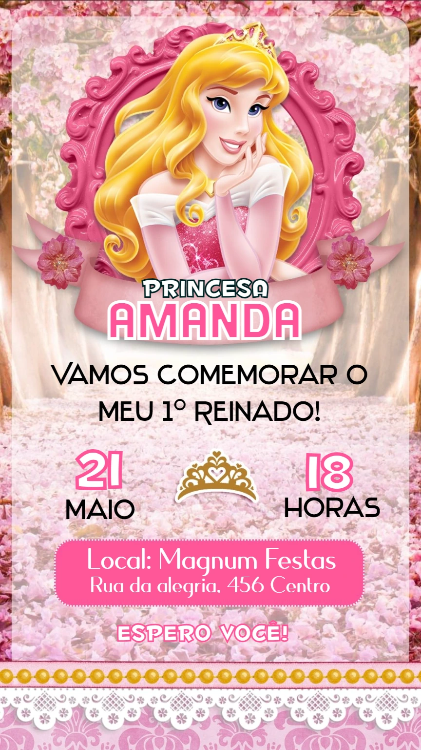 Convite Aniversário Bela Adormecida para Editar Online