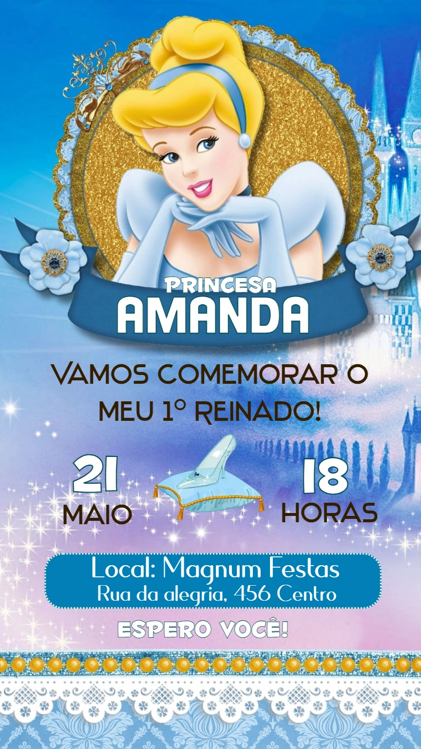 Invitación de Cumpleaños de Cenicienta para Editar Online
