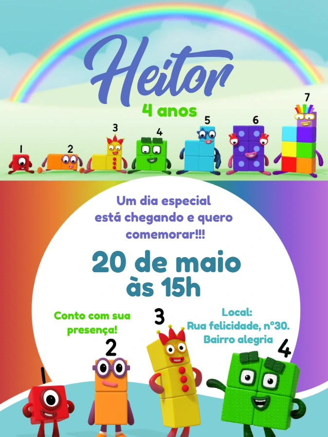 Convite de Aniversário Numberblocks para Editar Online