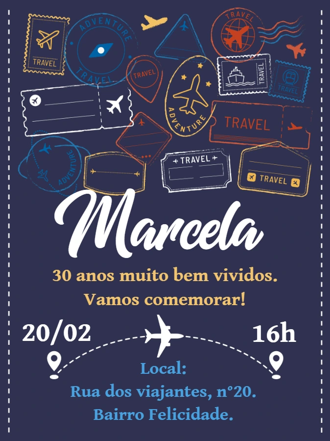 Convite de Aniversário Tema Viagem Passaporte para Editar