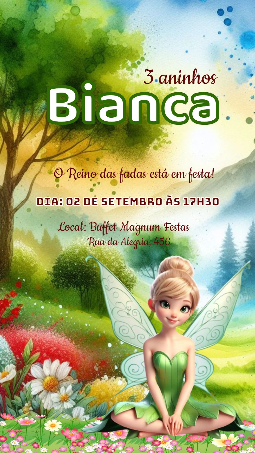 Convite de Aniversário Tinker Bell Sininho para Editar Online