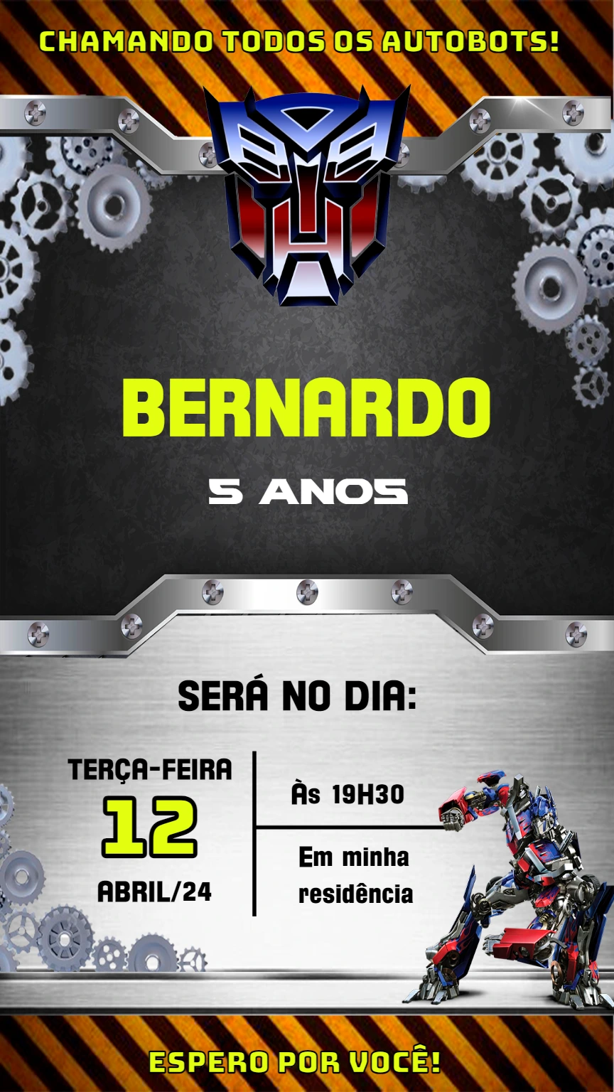 Convite de Aniversário Transformers Editável Online