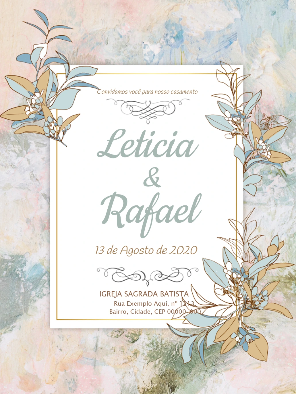 Convite de Casamento Floral Elegante para Editar Online