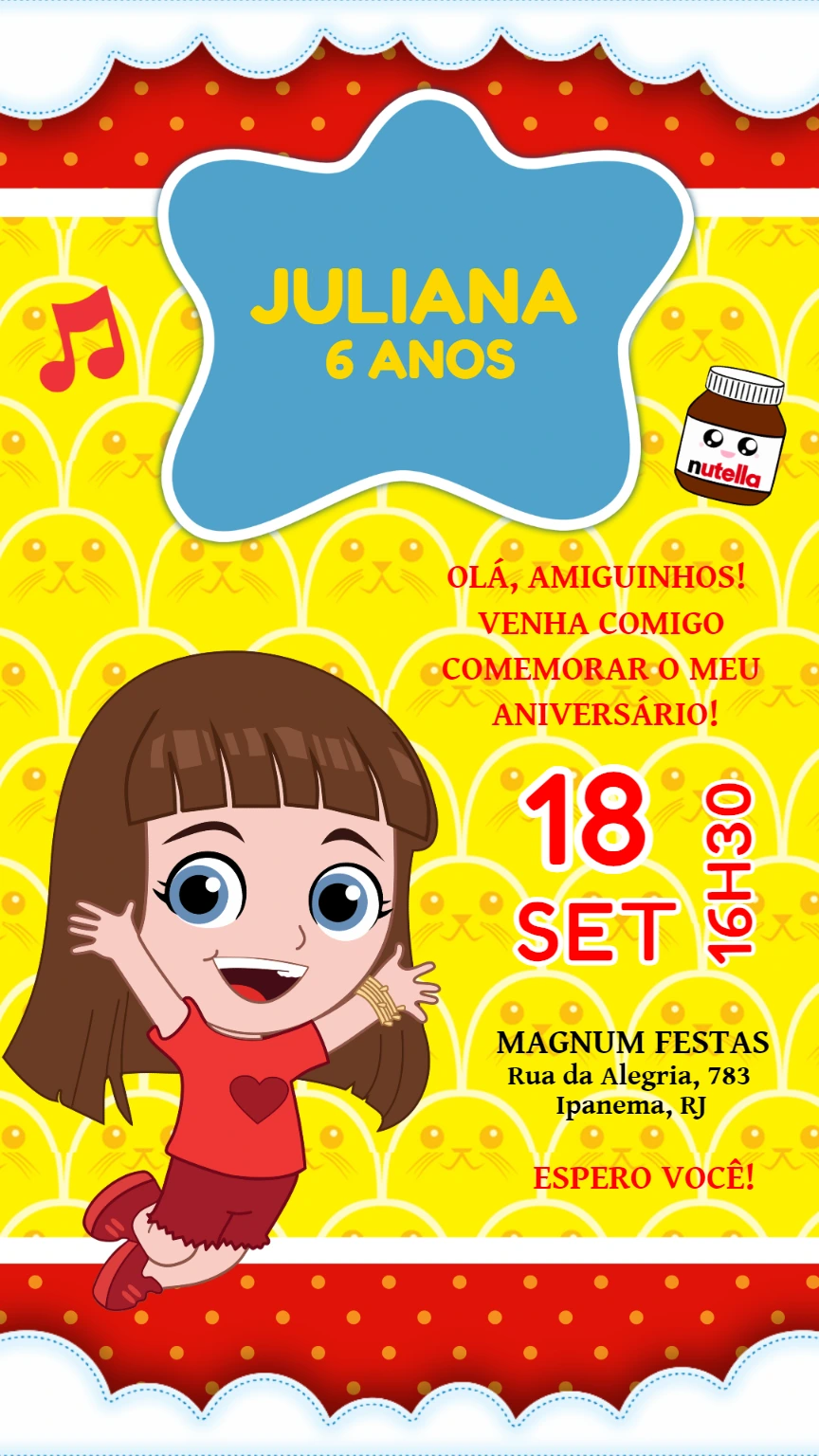 Convite Aniversário Gi Aventureira para Editar Online