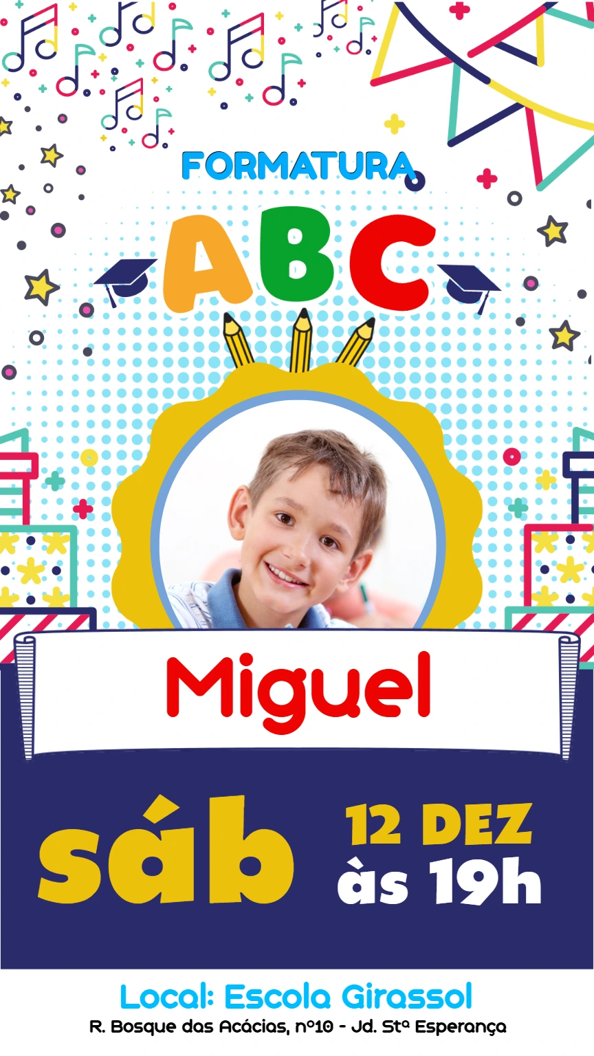 Convite Formatura ABC com Foto para Editar Online