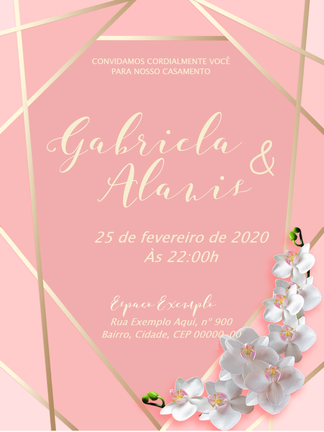 Convite de Casamento Floral Geométrico para Editar Online