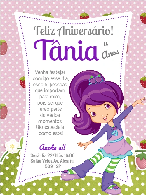 Convite de Aniversário Plum Pudding para Editar Online