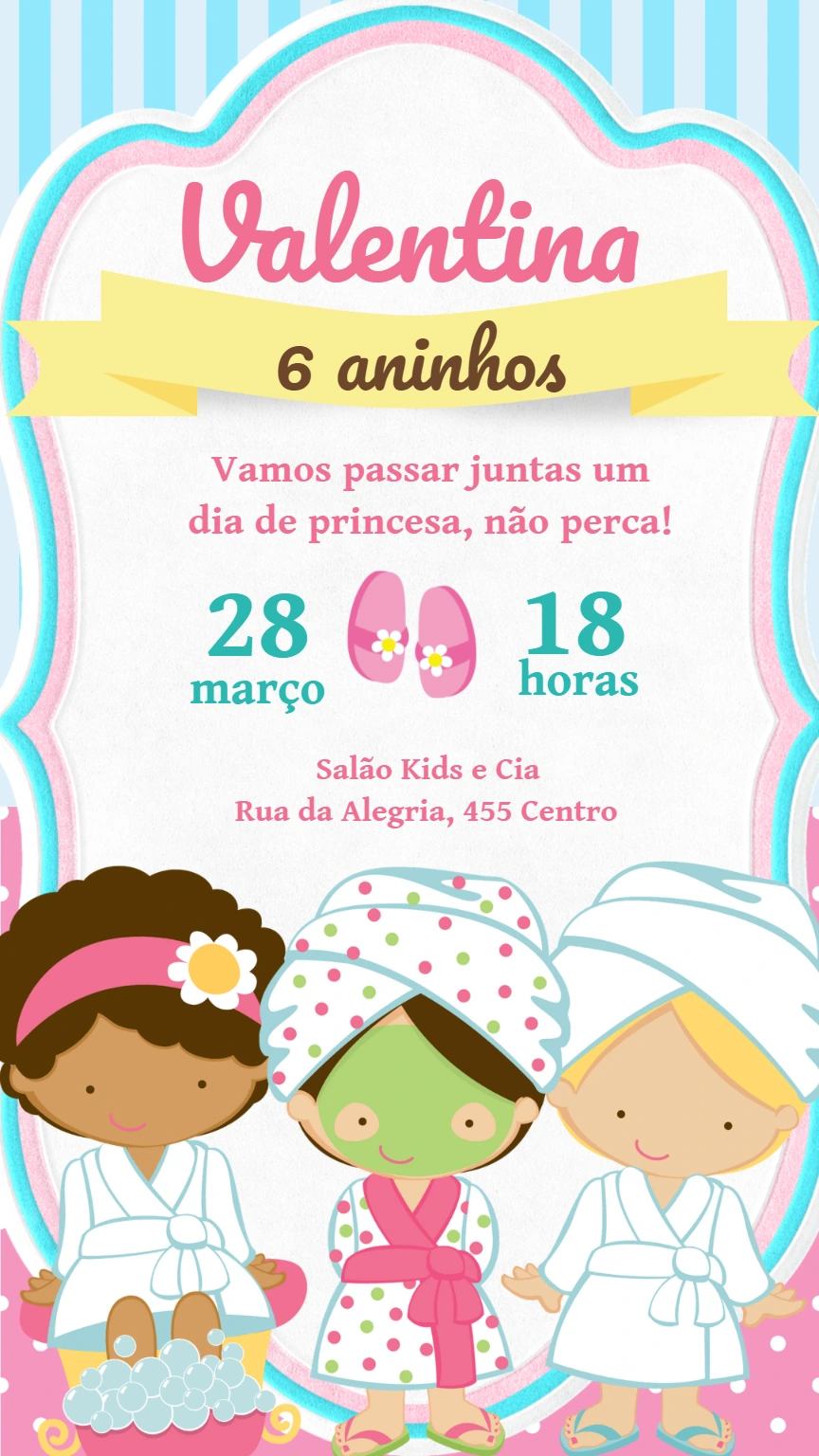 Convite de Aniversário Spa para Meninas para Editar Online