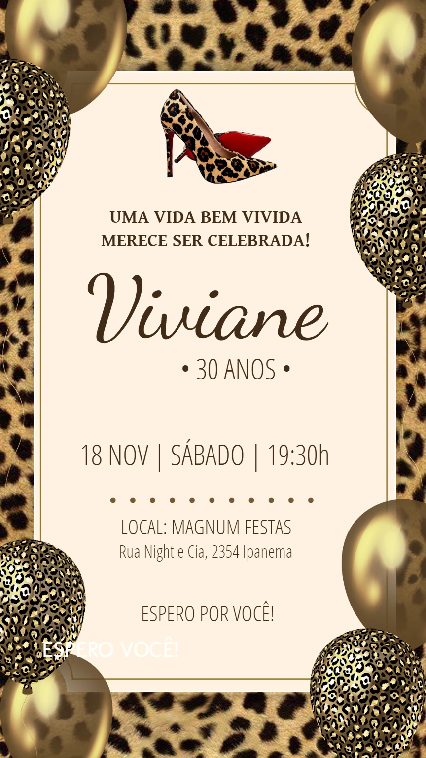 Convite de Aniversário Oncinha Adulto para Editar Online