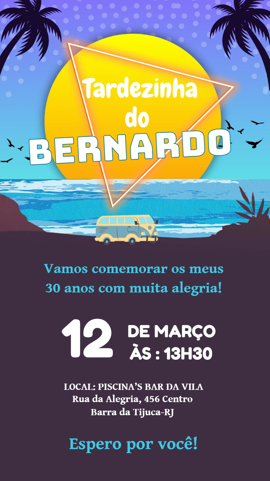 Convite de Aniversário Tardezinha na Praia para Editar Online