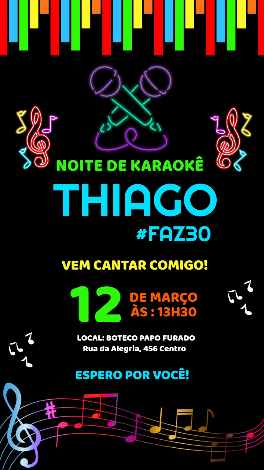 Convite de Aniversário Karaokê Neon para Editar Online