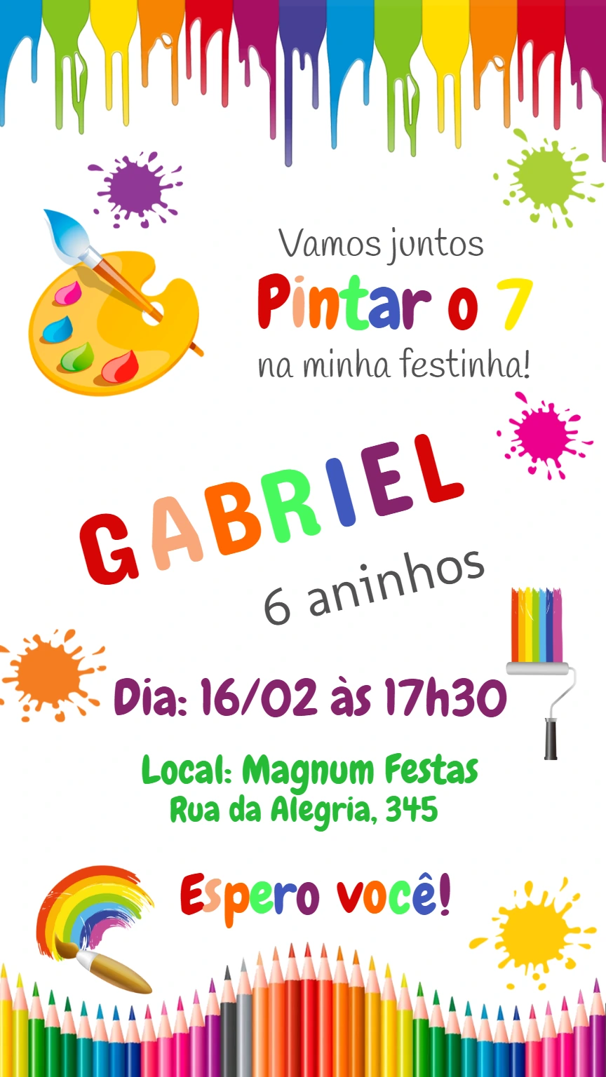 Convite Aniversário Pintando o 7 para Editar Online