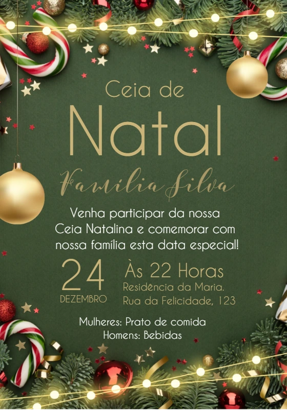 Convite Ceia de Natal Elegante com Luzes para Editar Online