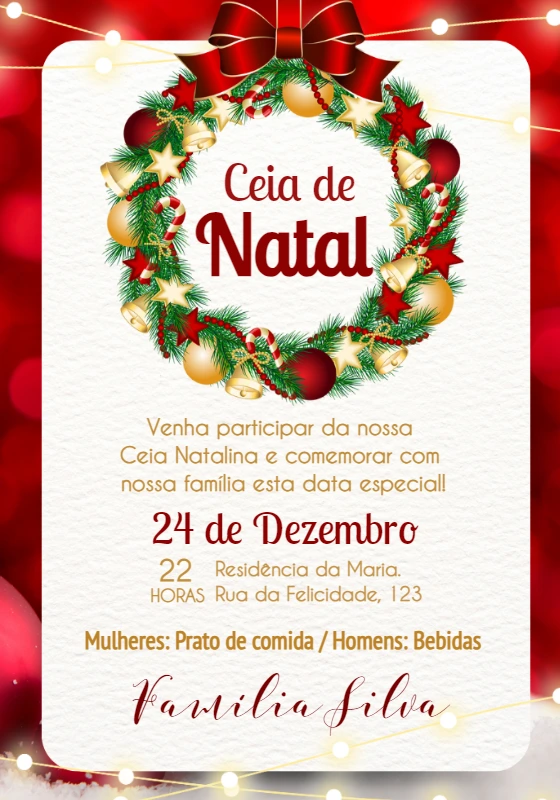 Convite Ceia de Natal com Guirlanda Elegante para Editar