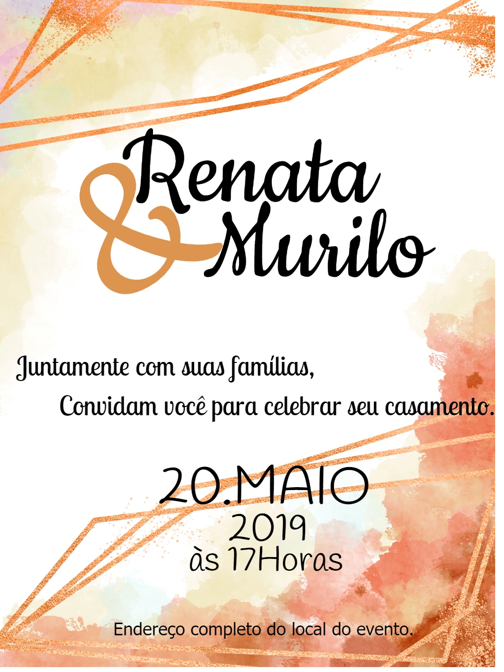 Convite de Casamento Geométrico Aquarela para Editar Online