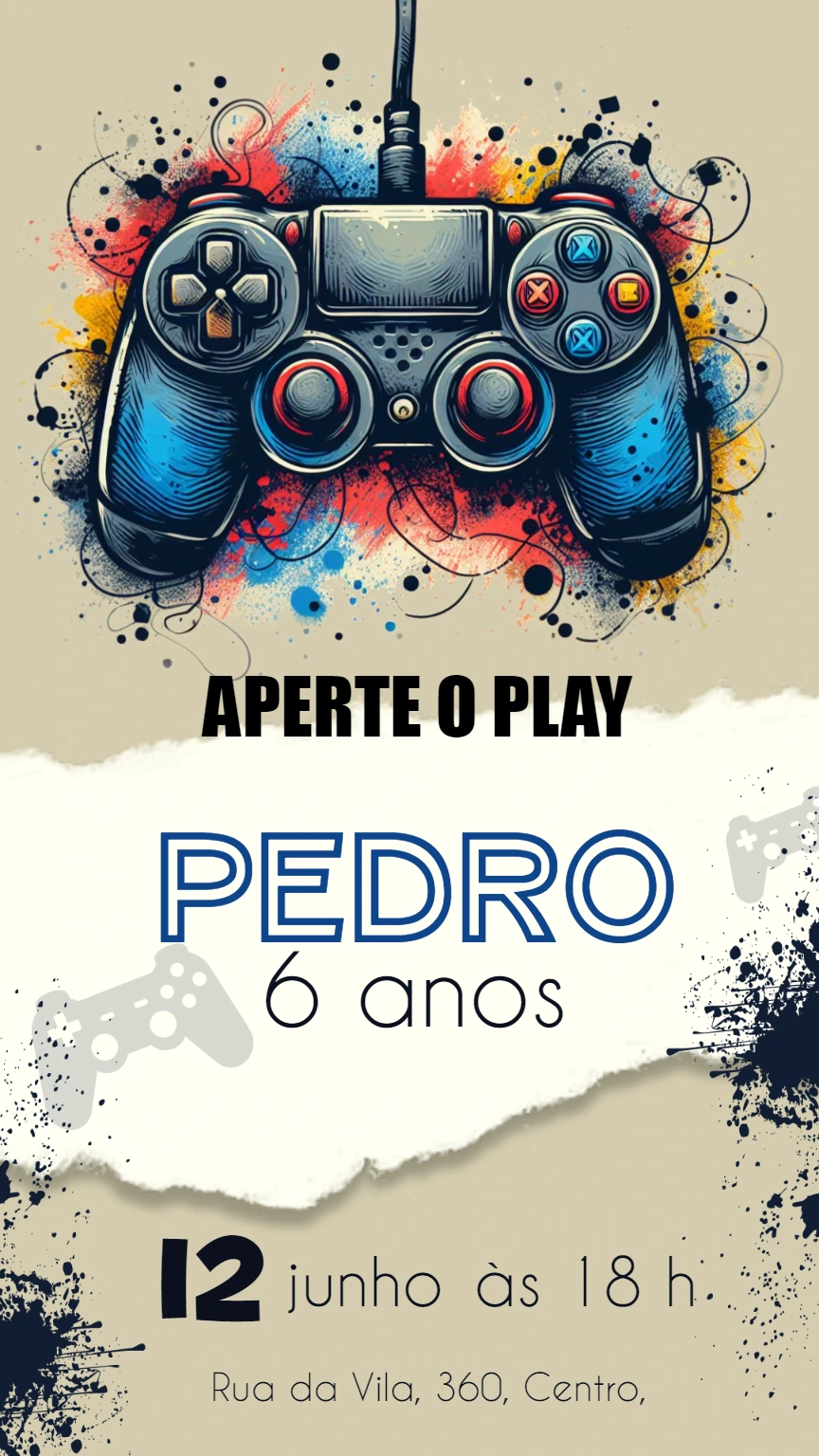 Convite de Aniversário Vídeo Game PlayStation para Editar