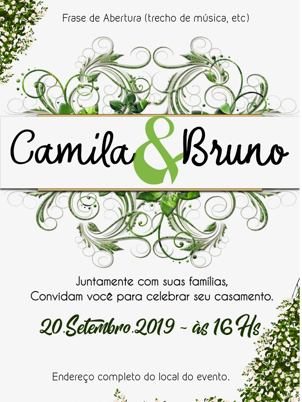 Convite de Casamento Floral Verde Editável Online