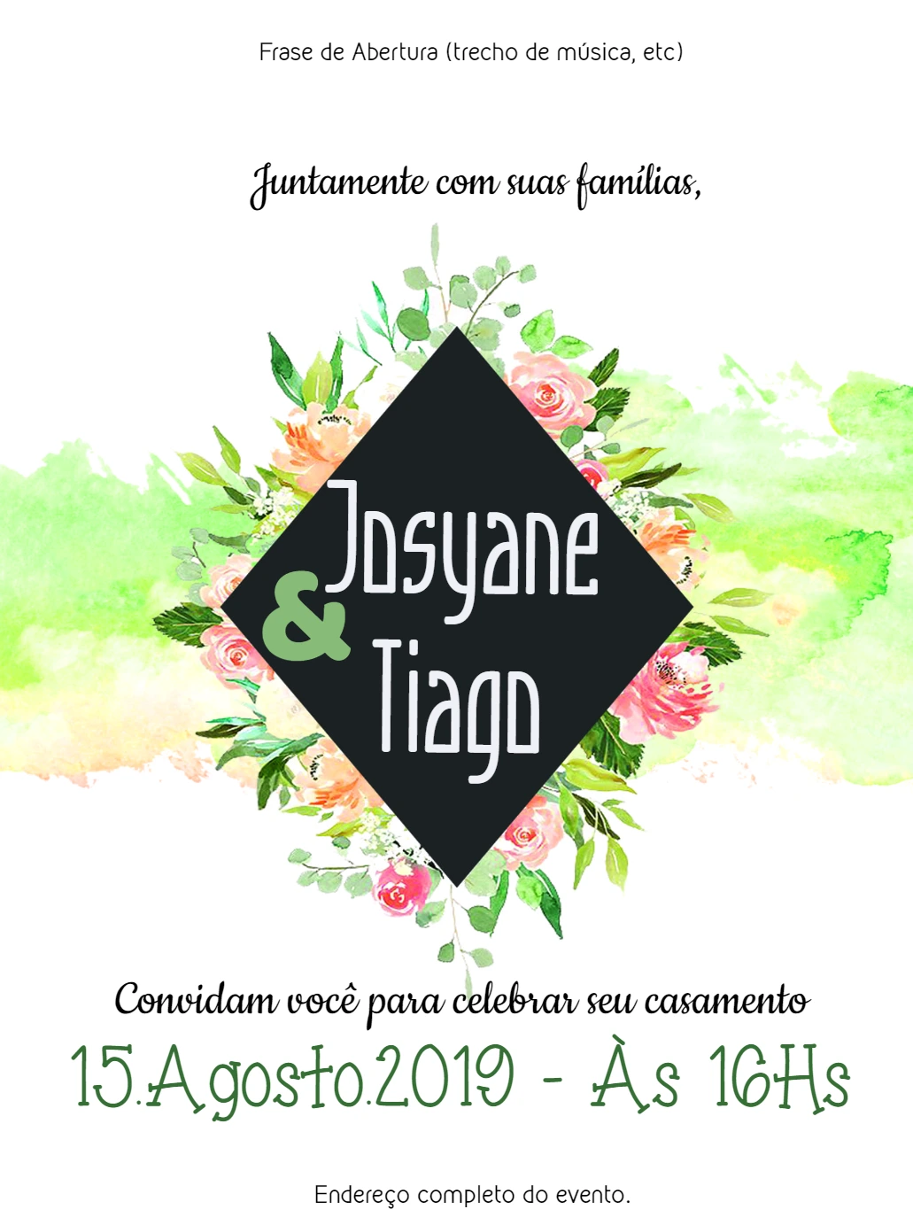 Convite de Casamento Floral Aquarela para Editar Online