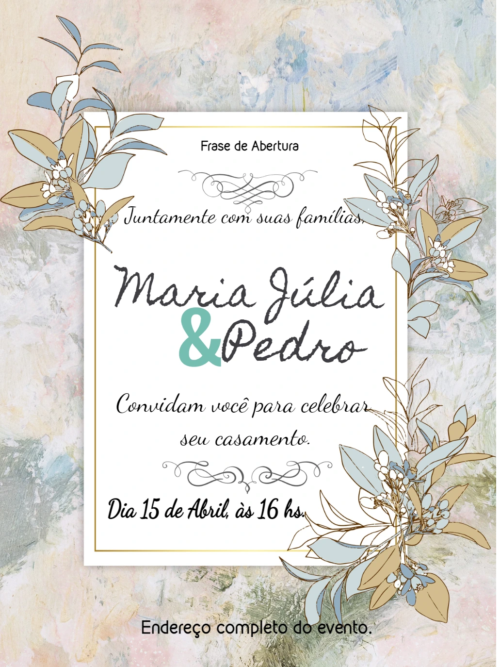 Convite de Casamento Floral Delicado para Editar Online