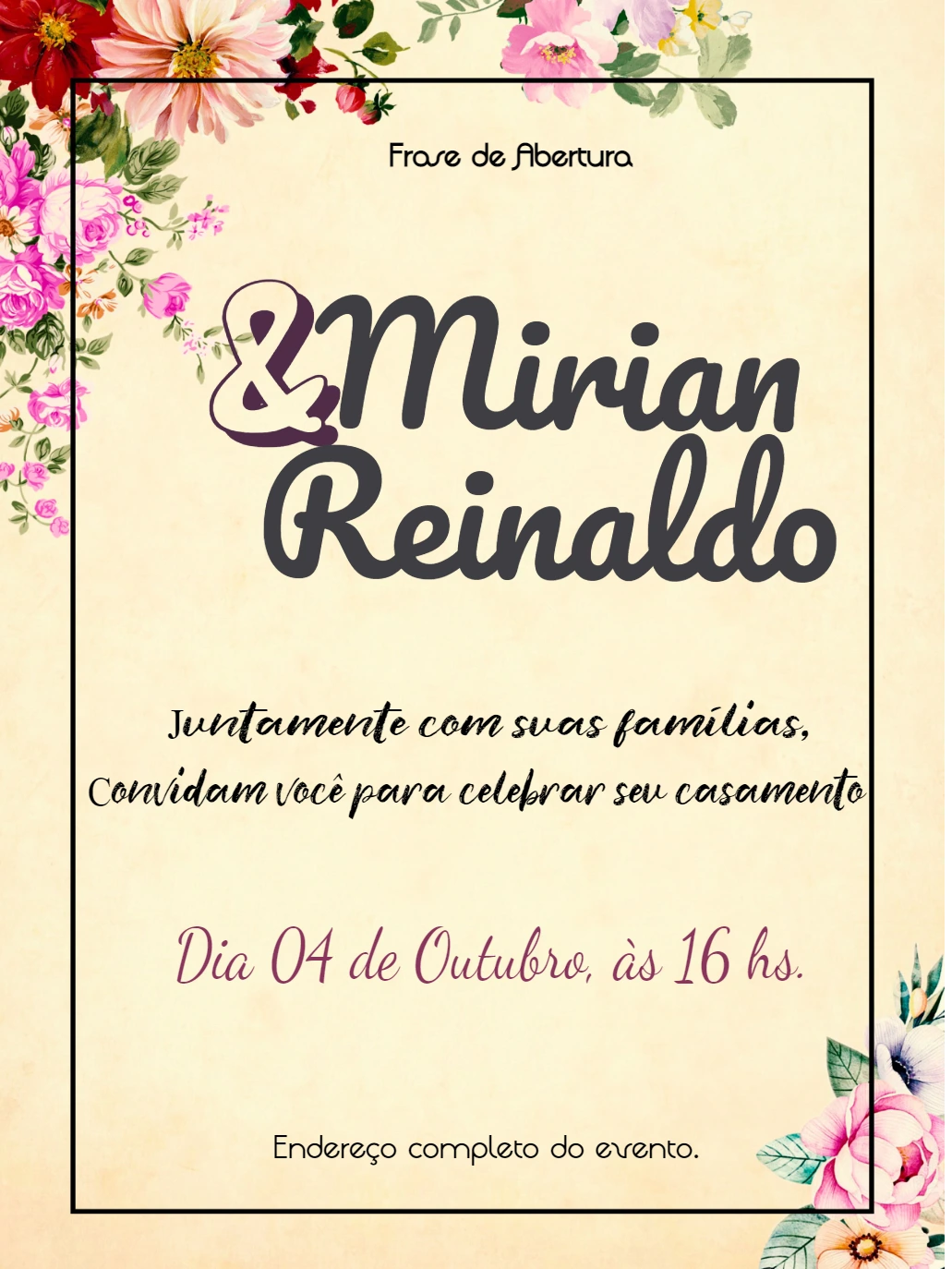 Convite de Casamento Floral Vintage para Editar Online