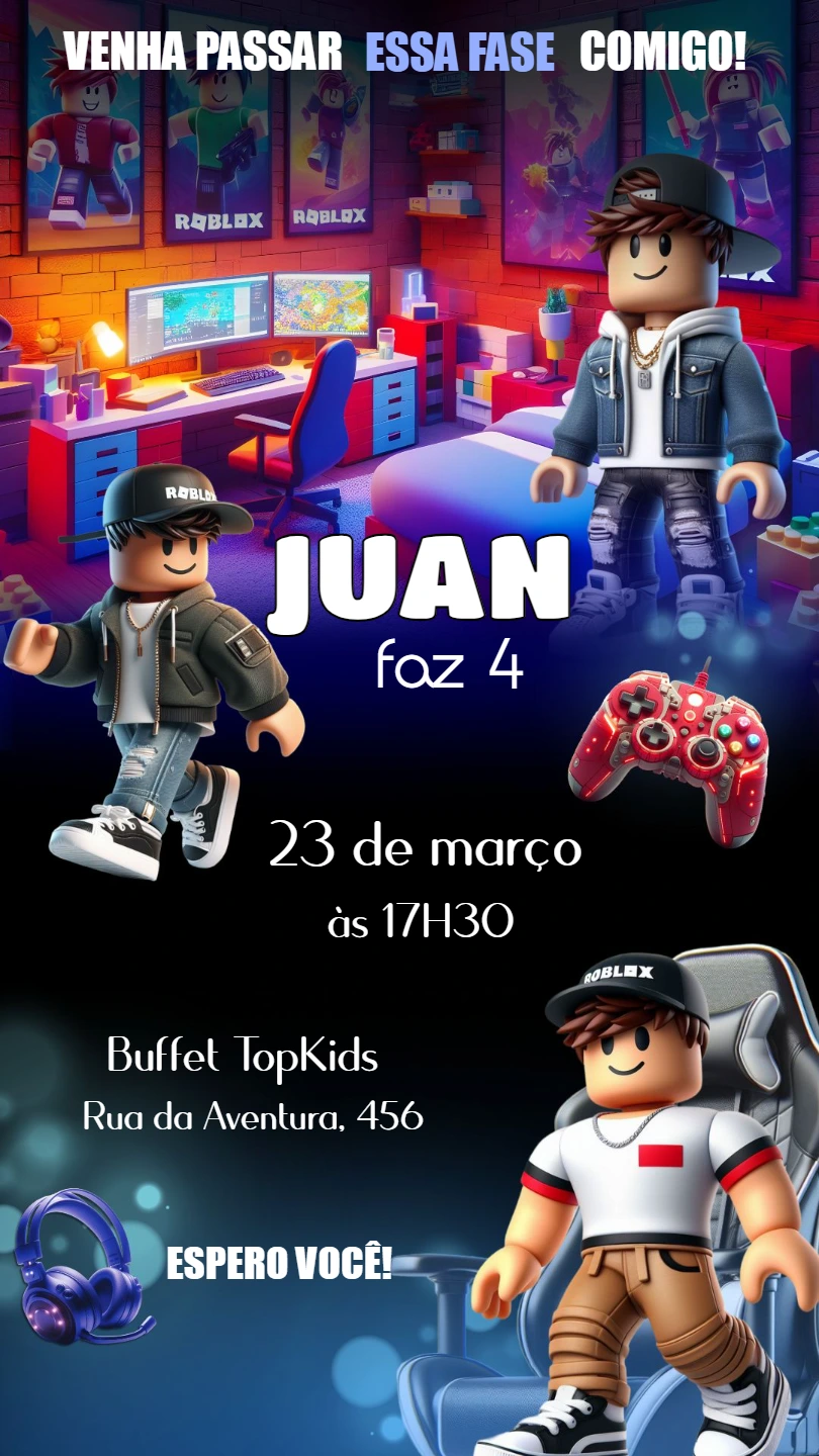 Convite de Aniversário Roblox Menino para Editar Online