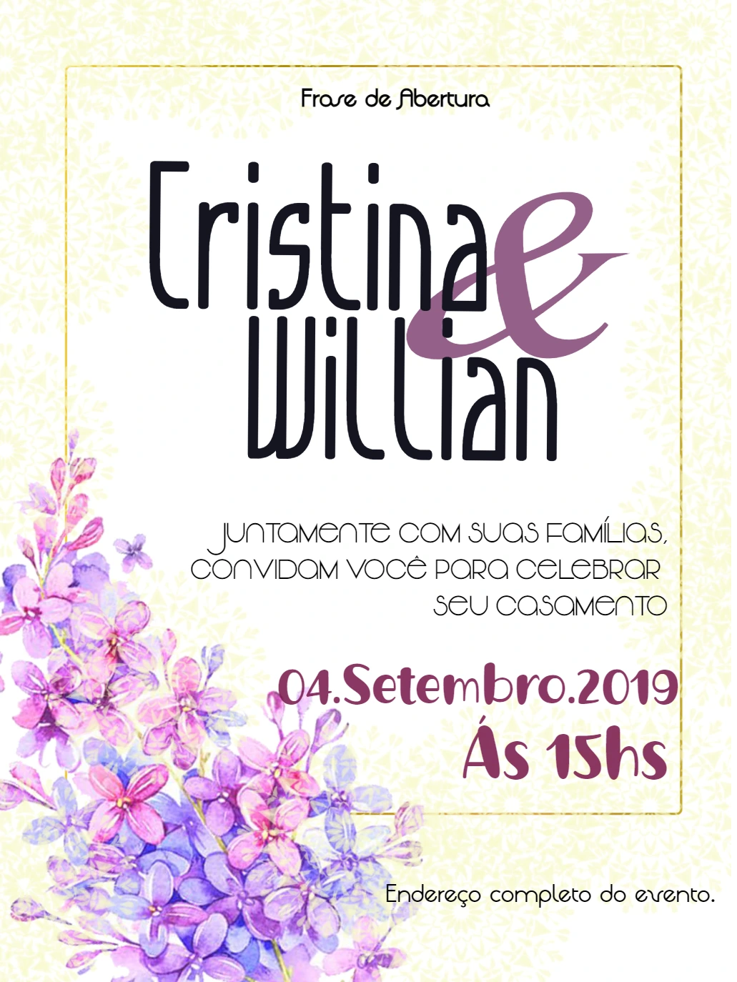 Convite de Casamento Floral Lilás para Editar Online