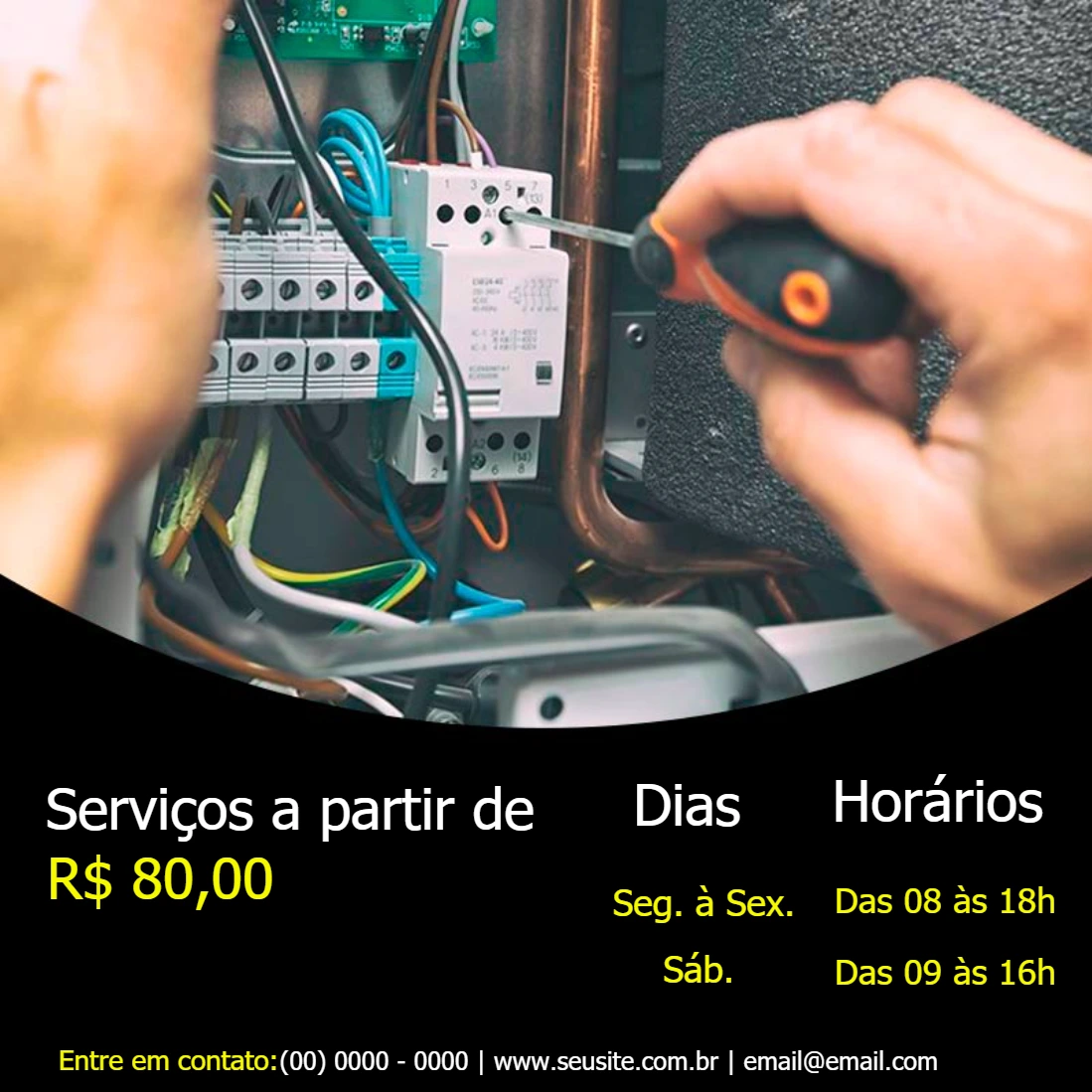 Post para Eletricista: Arte Editável para Divulgar Serviços